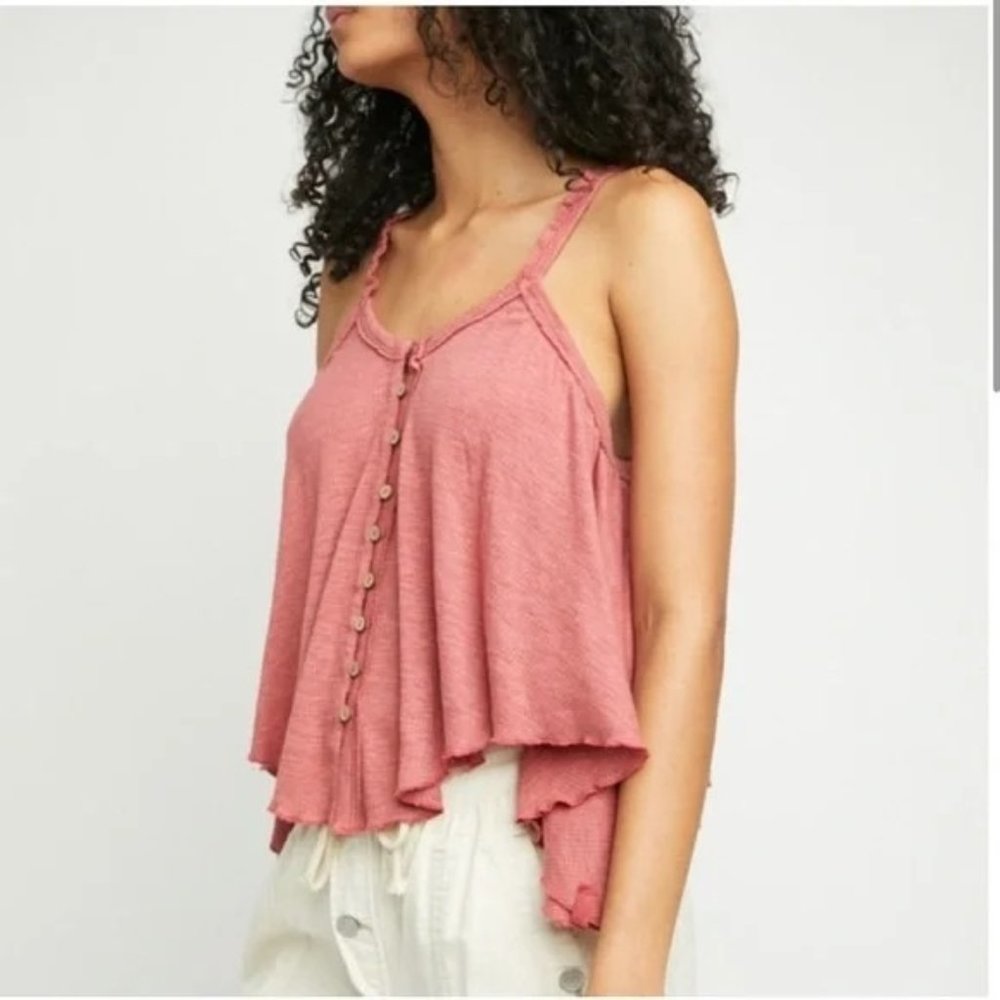 We the Free Free People Rosetta Dream Weaver Tank Top V-Neck Women's Large Pink
